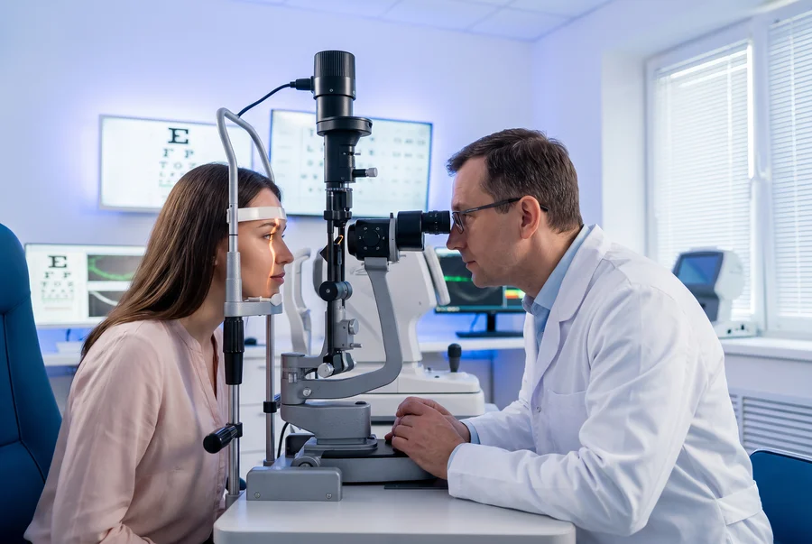 Exame ocular com lâmpada de fenda — Visare Hospital de Olhos, Presidente Prudente/SP