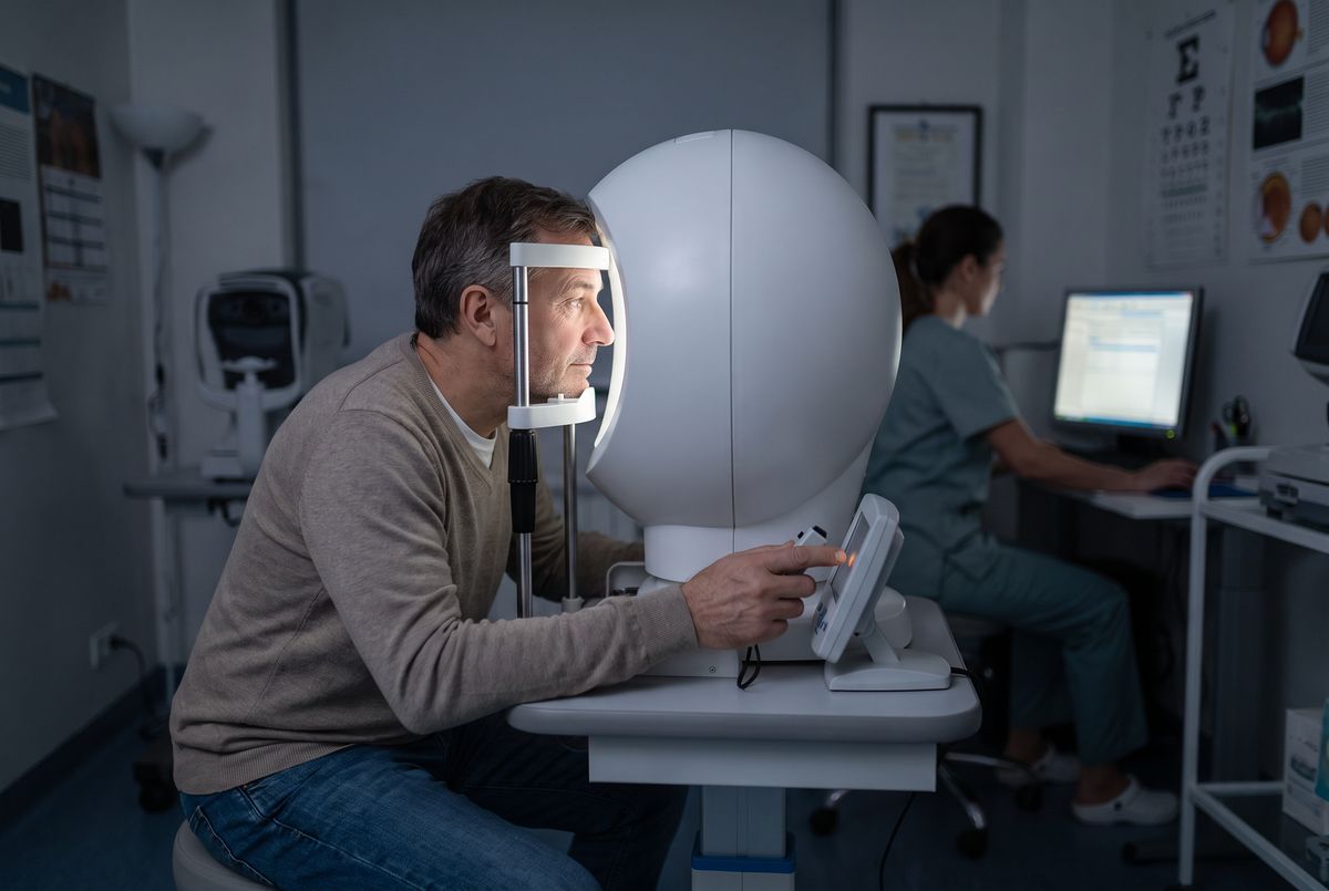 Exame de biometria ocular — equipamento de medição do olho