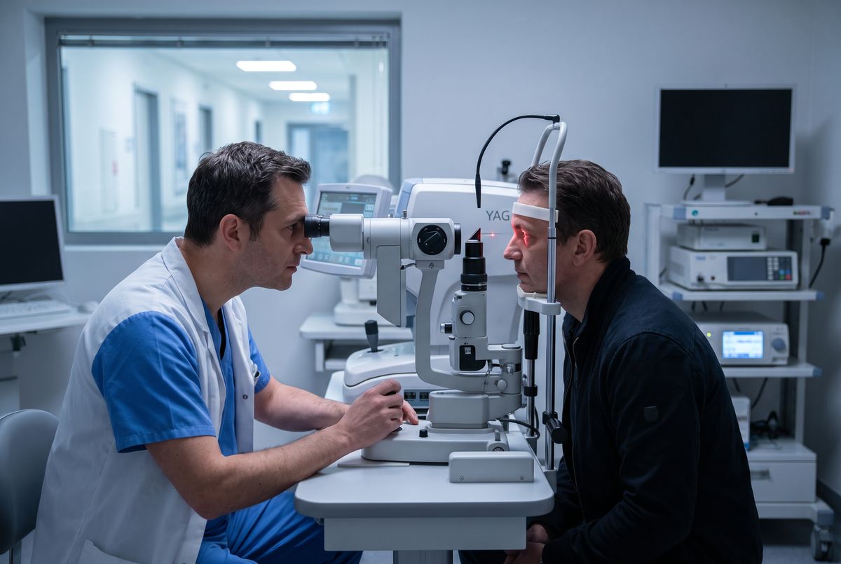 Exame de biometria ocular — equipamento de medição do olho