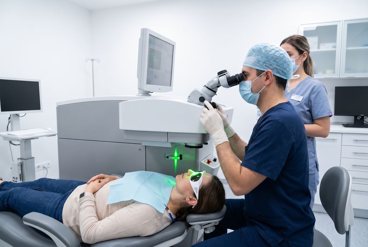 Exame de biometria ocular — equipamento de medição do olho