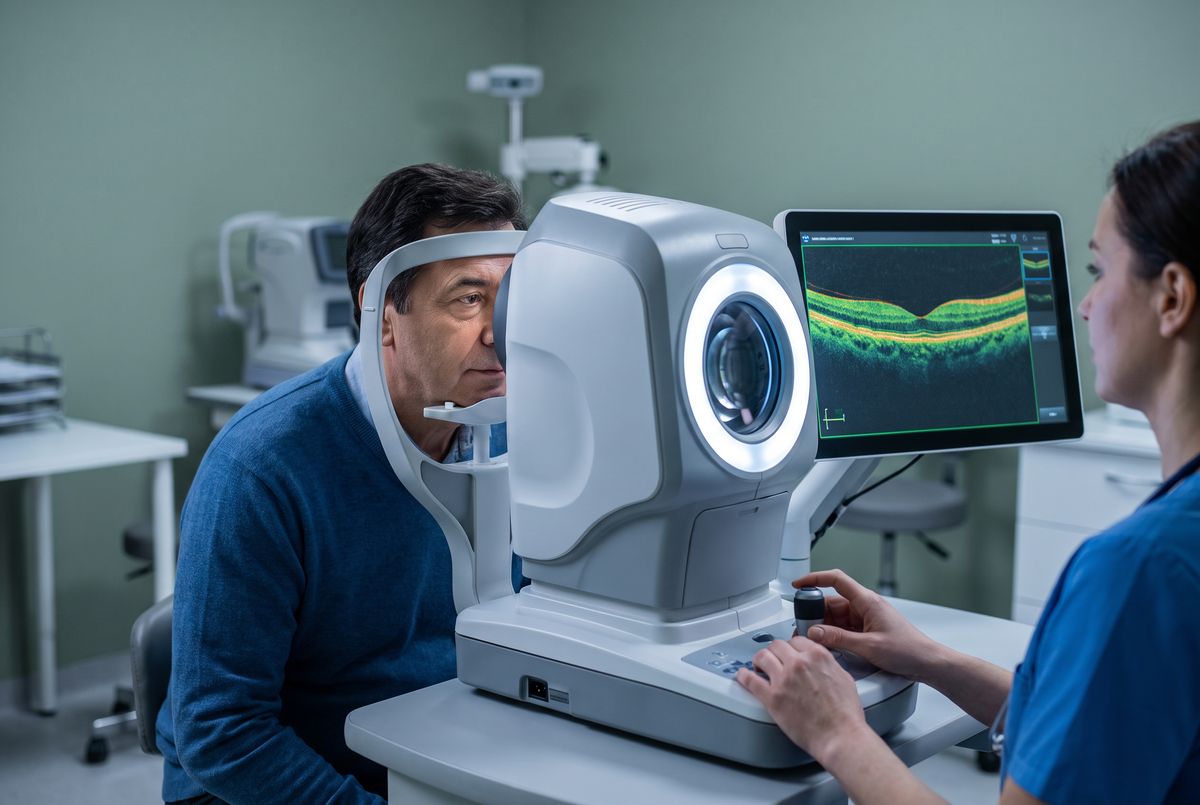 Exame de biometria ocular — equipamento de medição do olho
