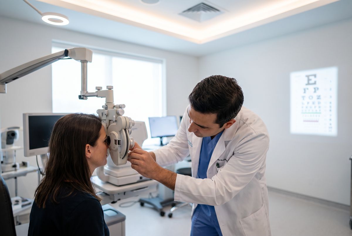 Exame de biometria ocular — equipamento de medição do olho